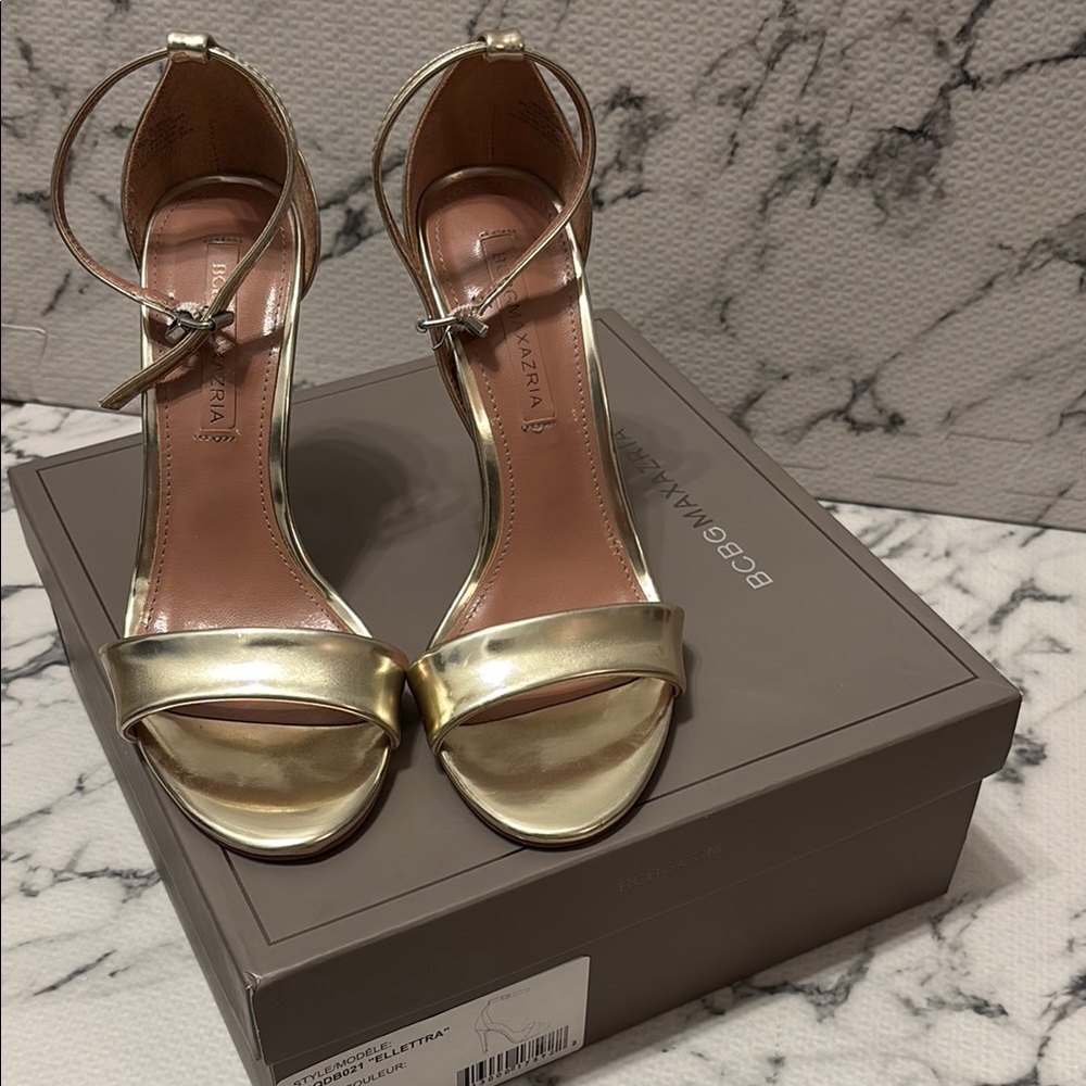 BCBG Gold Heeled Sandals with Ankle Strap
